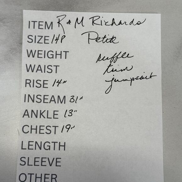 R&M Richards Ruffled Illusion Formal Jumpsuit Size 14P Petite Navy Mesh Sleeve - Picture 12 of 12